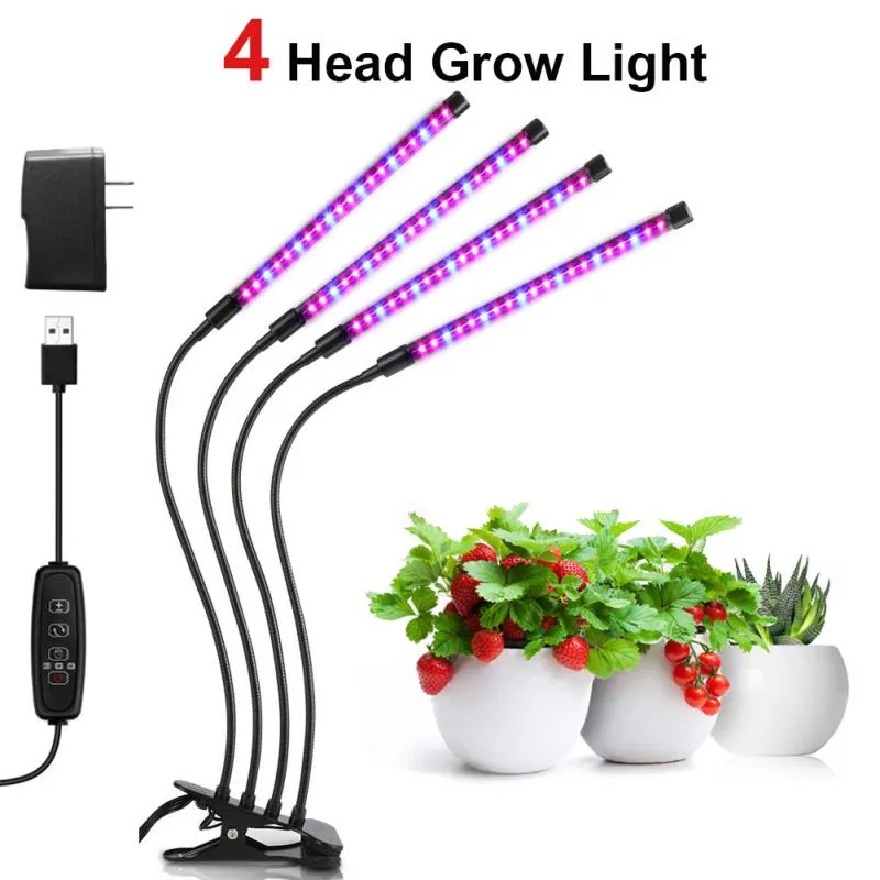 2 Head Full Spectrum Red Blue Clip Grow Lights Timer Dimmable 2 3 4 5 Head Flexible Indoor Greenhouse LED Plant Growth Lights