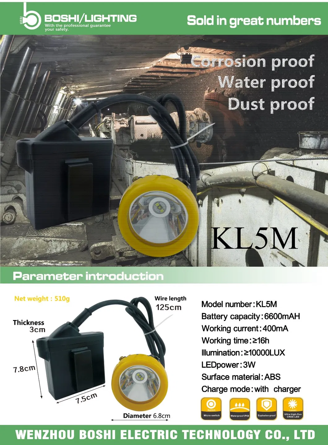 3W 6600mAh 350mA 16h Miner′s Lamp Kl5lm (B)