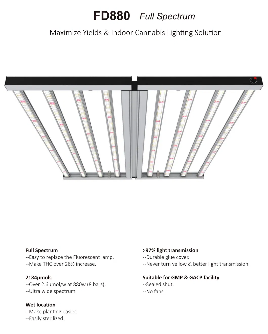 BLE 180 Degree Foldable 880W Dimmable LED Grow Light Rj14 Port