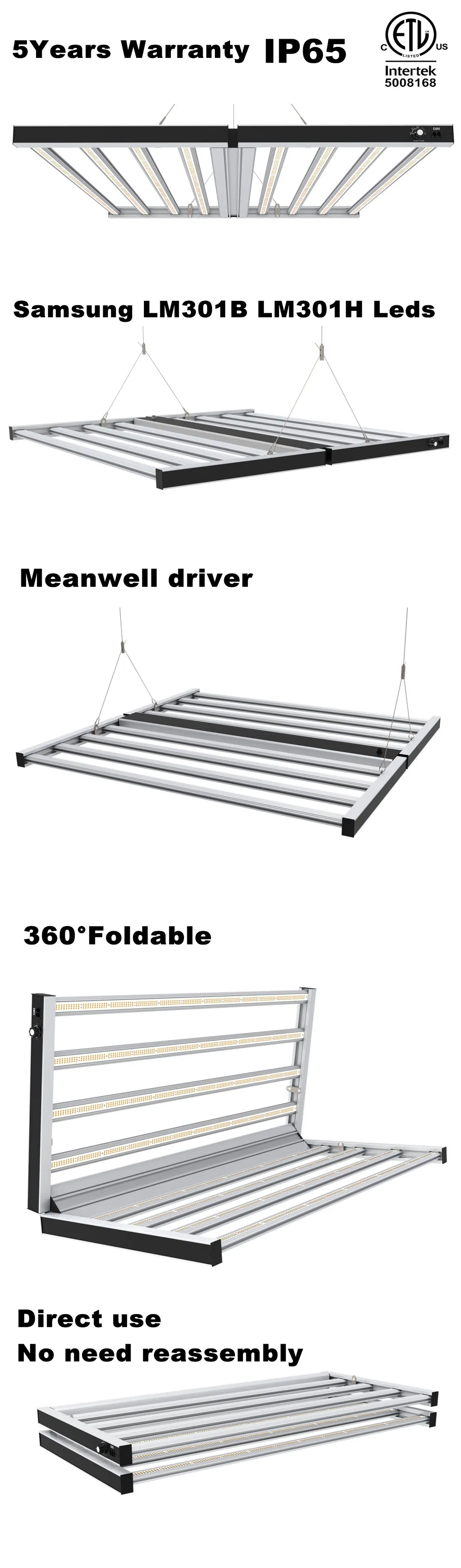 BLE Dlc ETL Certified 5-Year Warranty Commercial Dimmable Greenhouse 660W Full Spectrum Samsung Osr LED Grow Light