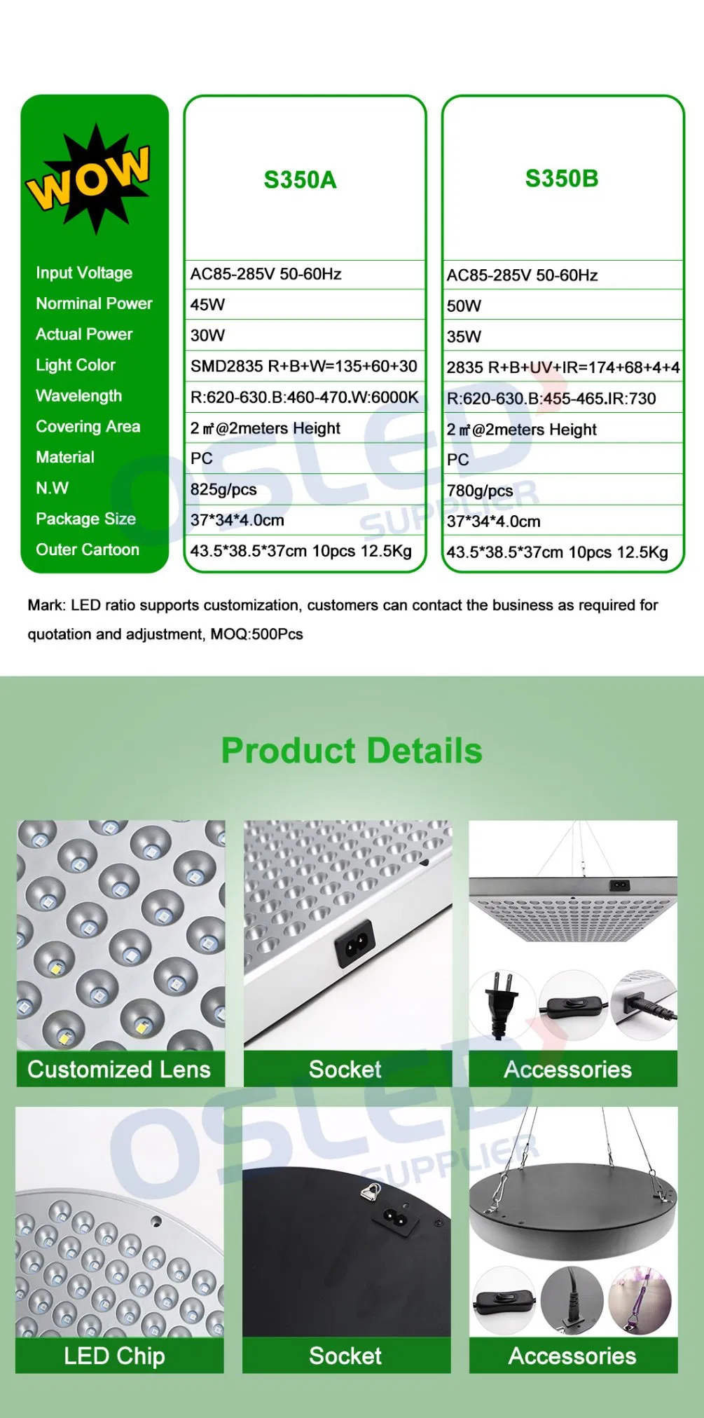 Greenhouse Hydroponic White IR UV SMD 3030 350W 460nm Blue 630nm Red Full Spectrum LED Grow Light for Commercial Plant