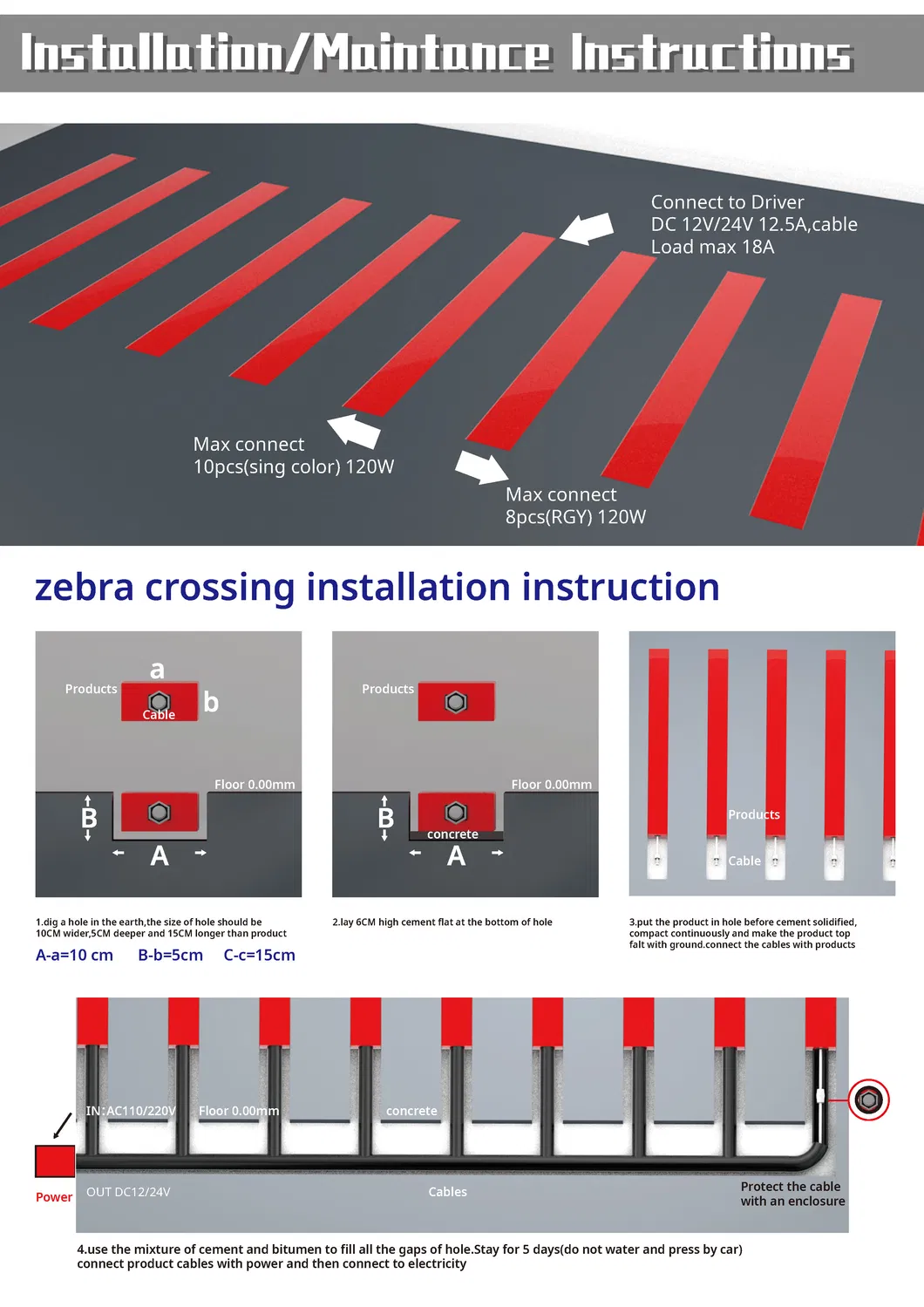 IP67 RGY Smart Pedestrian Traffic Signal LED Zebra Crossing Light