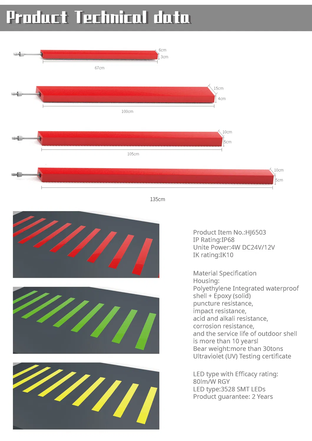 LED Pedestrian Crossing IP67 Smart RGY Zebra Crossing Buried Light Intelligent Pedestrian Crossing Sign
