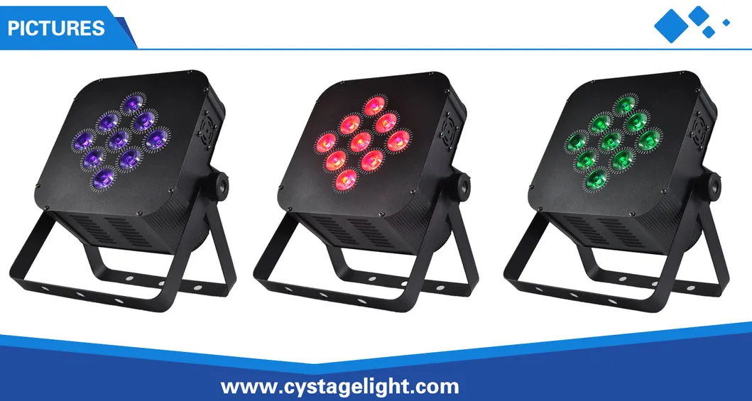 Mini Rechargeable Light 9X12W RGBWA 5in1 DMX Wireless Battery Powered LED Flat PAR