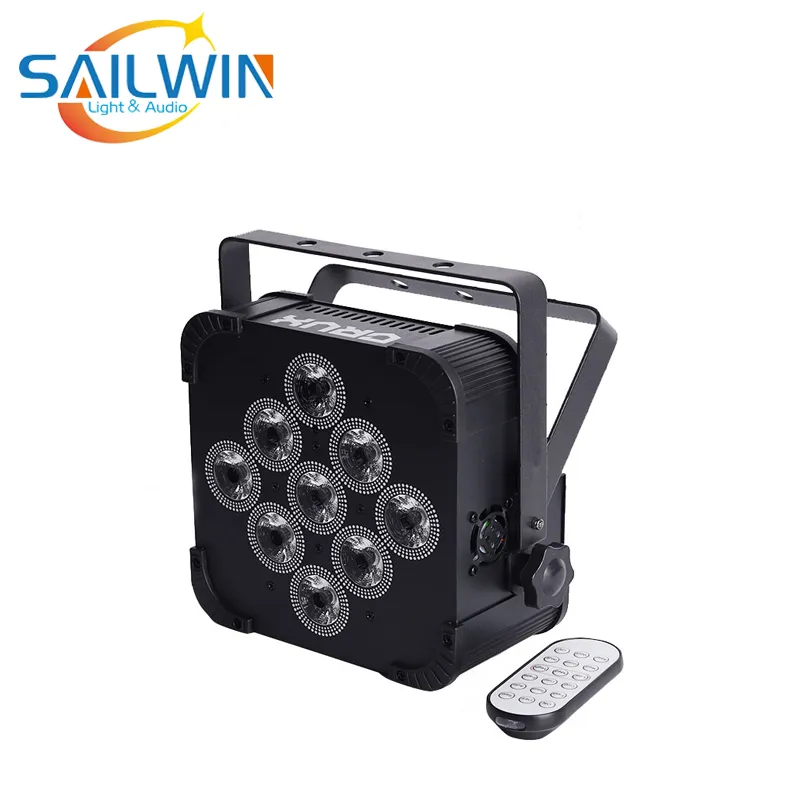 Stage 9X10W RGBW 4in1 Remote Control Wireless Battery Flat LED PAR Light